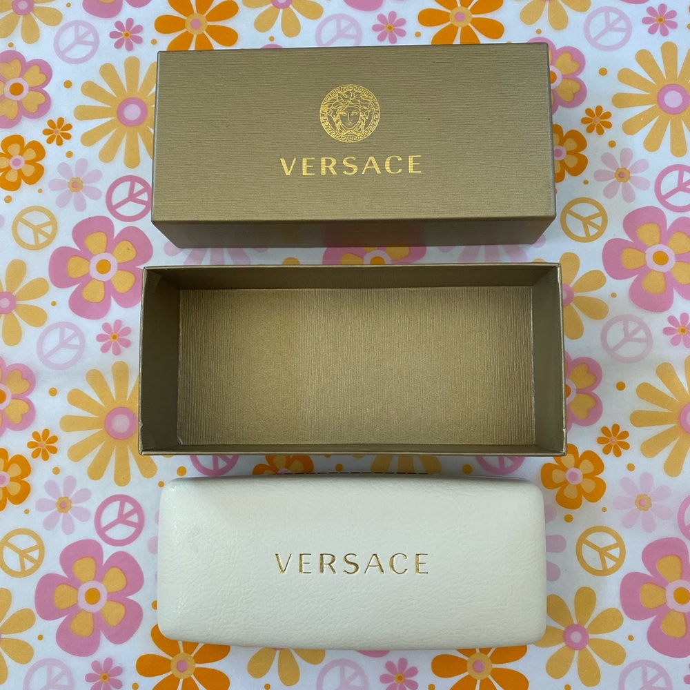 Versace Hard Eyeglass Case, Off-White + Gold Branded Box